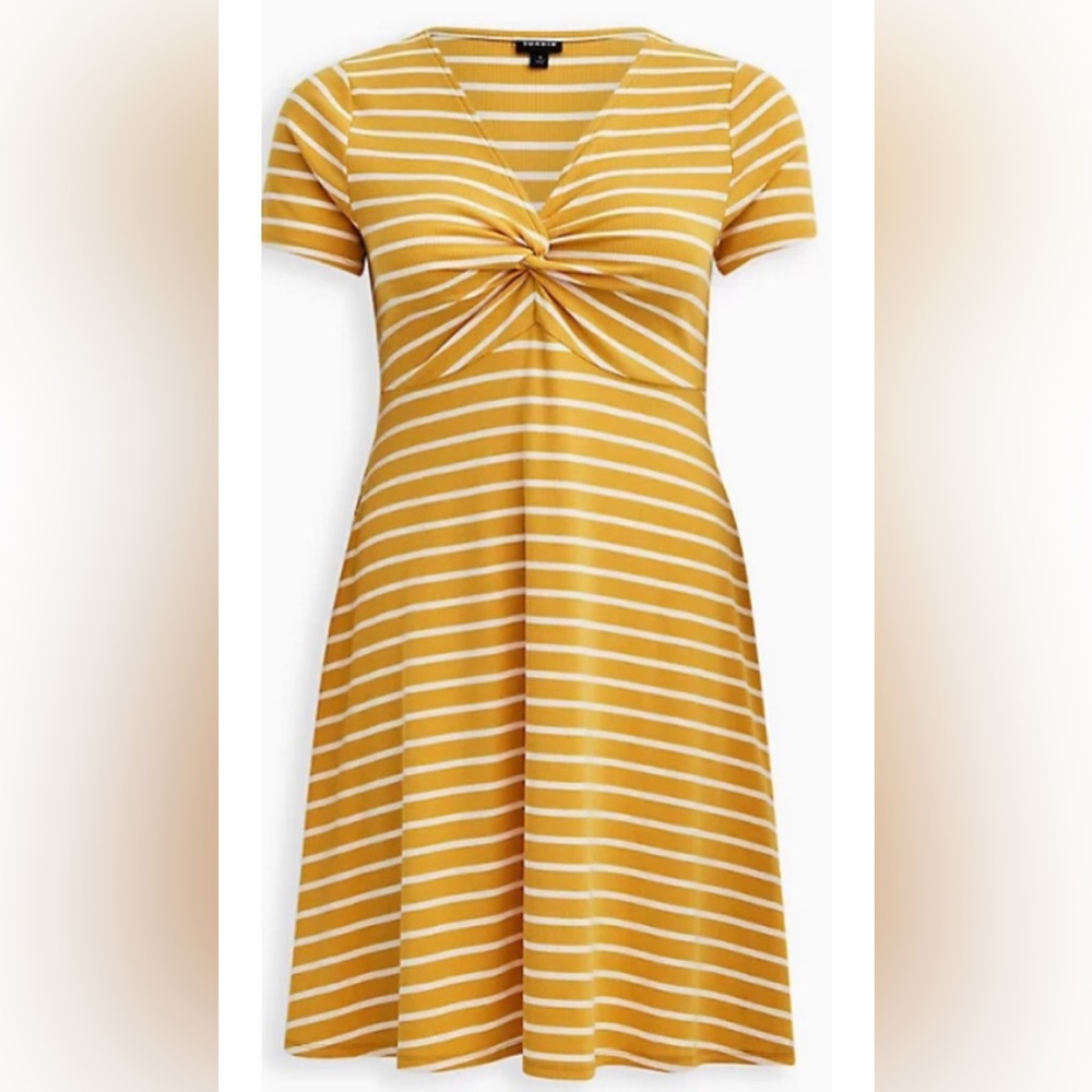 EUC Torrid Yellow Striped Knot Front Dress